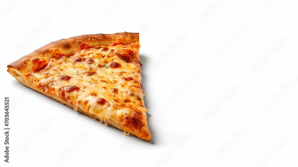 A Single Triangular Slice of Cheese Pizza on a Solid White Background With Copy Space A Single Triangular Slice of Cheese Pizza on a Solid White Background With Copy Space