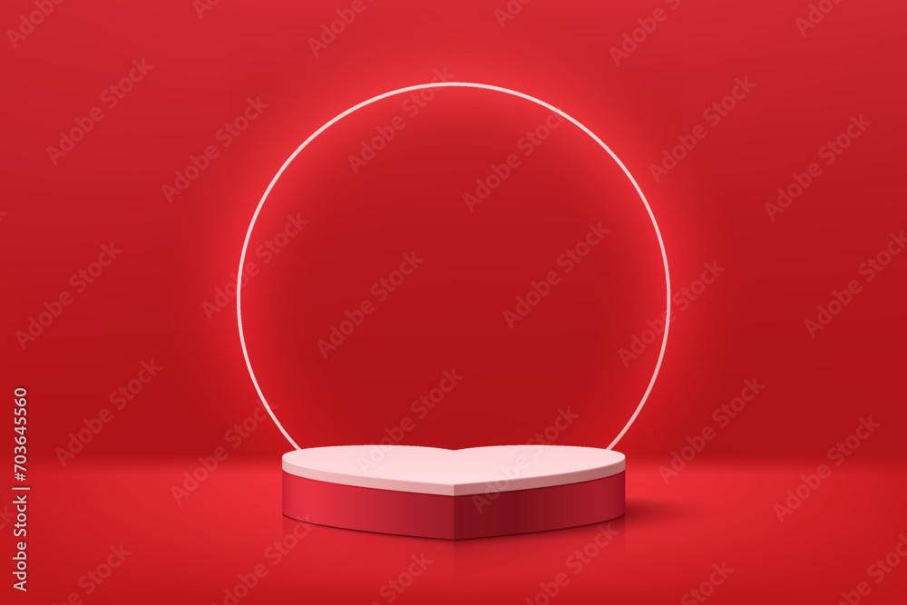 Valentine 3D red podium pedestal heart shape with glowing neon ring ...
