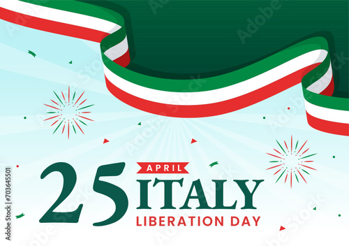 Happy Italy Liberation Day Vector Illustration on April 25 with Waving Flag Italian and Ribbon in Holiday Holiday Flat Cartoon Background