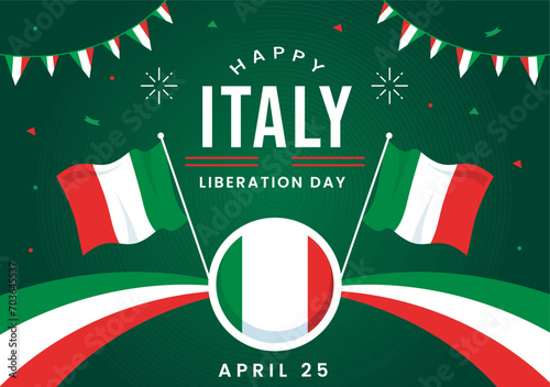 Happy Italy Liberation Day Vector Illustration on April 25 with Waving Flag Italian and Ribbon in Holiday Holiday Flat Cartoon Background