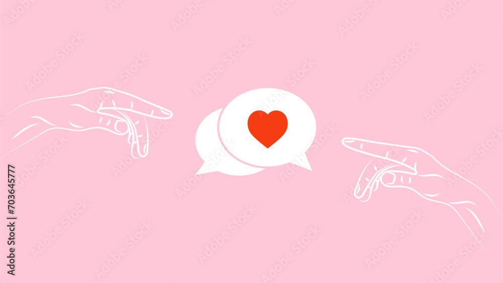 Abstract background Valentine's day design , hand drawing line , chat box and red love icon , abstract background. Vector illustration , red heart Abstract background Valentine's day design , hand drawing line , chat box and red love icon , abstract background. Vector illustration , red heart