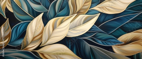 gold and blue floral leaves