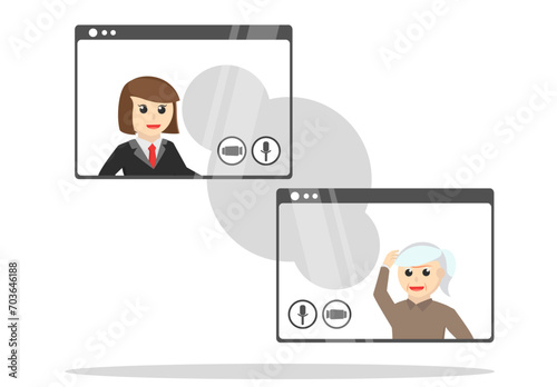 Business woman Video call with parents design character on white background