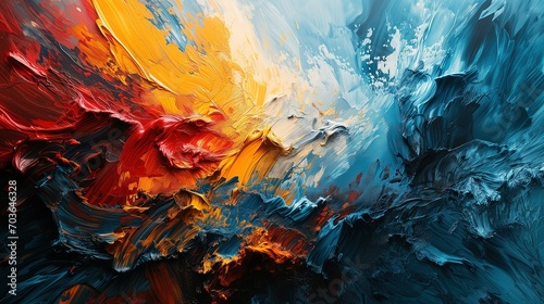 Abstract background of oil paint splashes in red, blue and yellow colors