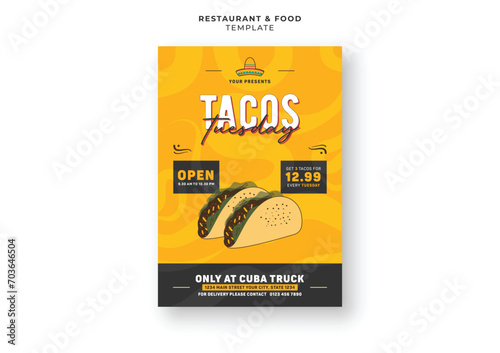 Tasty mexican tacos restaurant menu cover social media flyer banner design