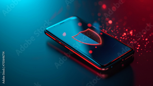Cyber Security Alert on Smartphone with Neon Red and Blue Lights