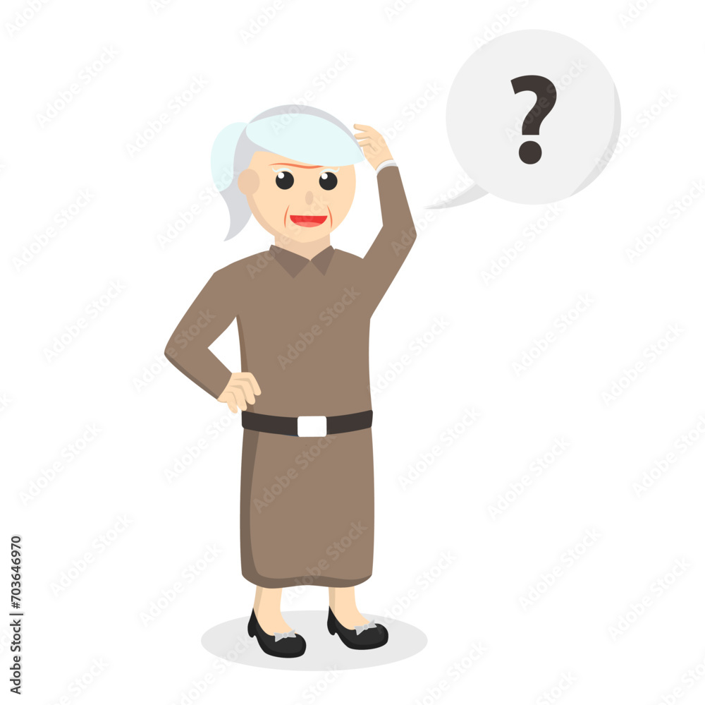 Old woman confused design character on white background