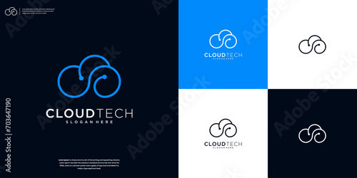 Cloud tech logo design template vector . Cloud digital technology logo design inspiration