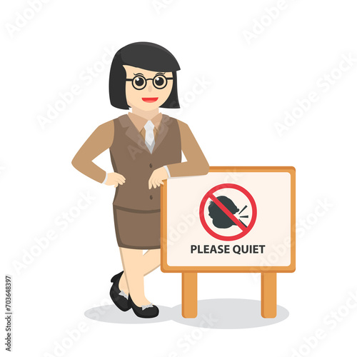 librarian woman with quiet sign design character on white background