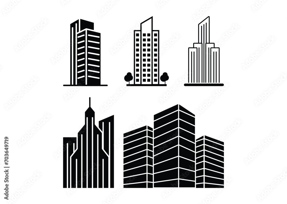 Skyscraper building real estate icon silhouette