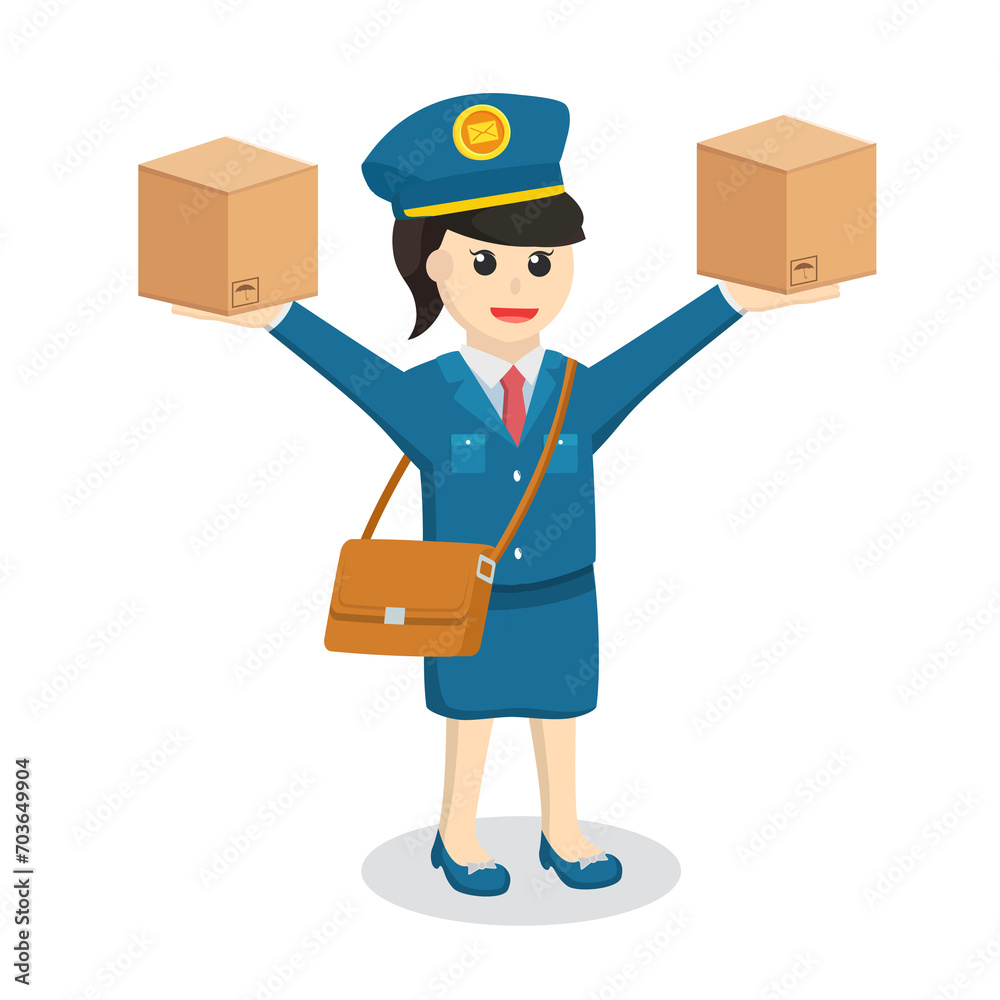 postman woman with two parcels design character on white background
