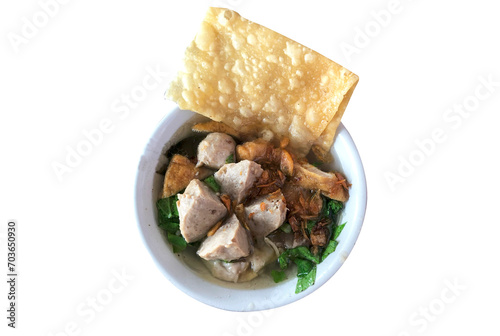 bakso pangsit is traditional food indonesia isolated on white background photo