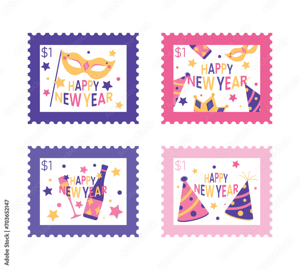 Naklejka premium New Year decoration art vector. Cute and simple party celebration designs