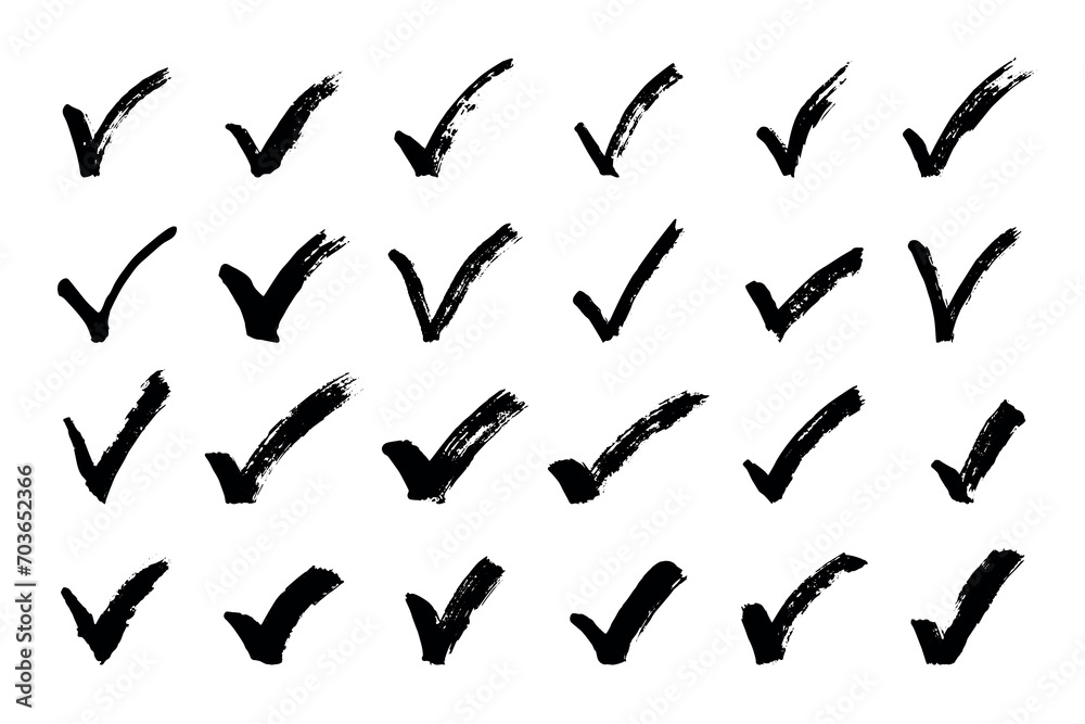 Hand drawn check mark doodle set. Marker right sign clipart. Ink scribble checkbox