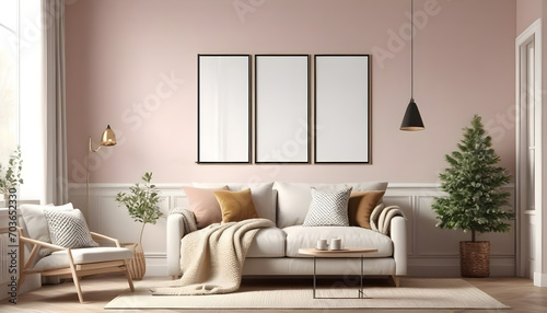 Mock-up-frame-in-cozy-room-interior-background--3d-render