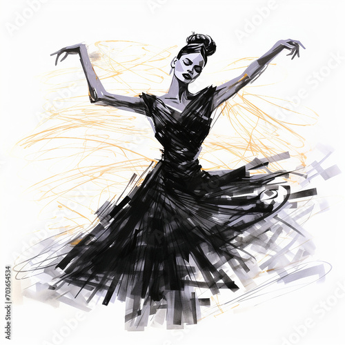 Sketch of a woman dancing energetically