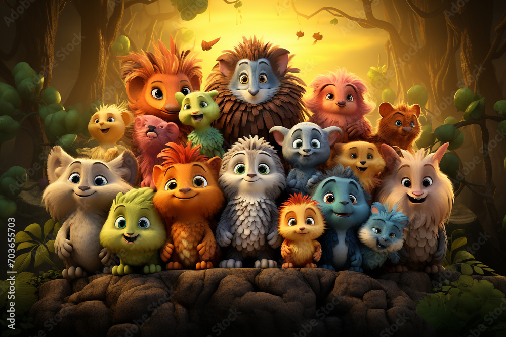 Naklejka premium an illustration of a diverse group of animal