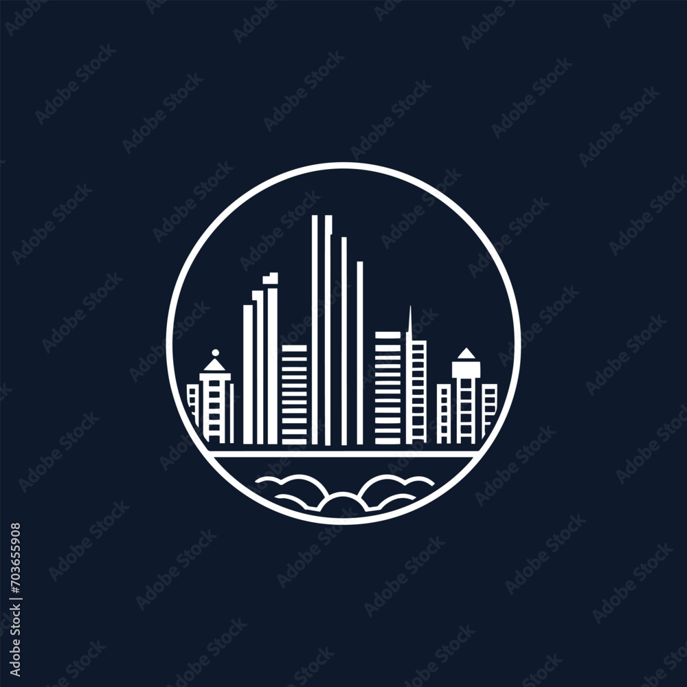 A logo for a real estate company, detailed and minimal modern very professional, 2d lineal vector, monotone outline