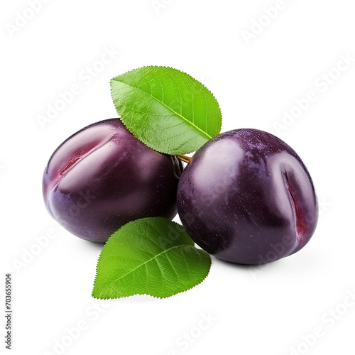 Plum with leaves isolate on transparency background png 