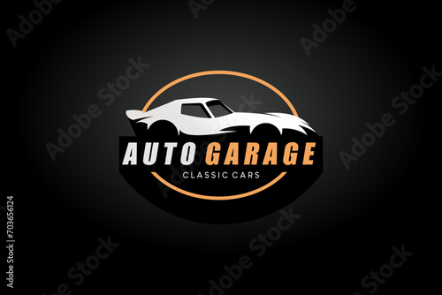 Classic car garage logo design, vintage car automotive logo