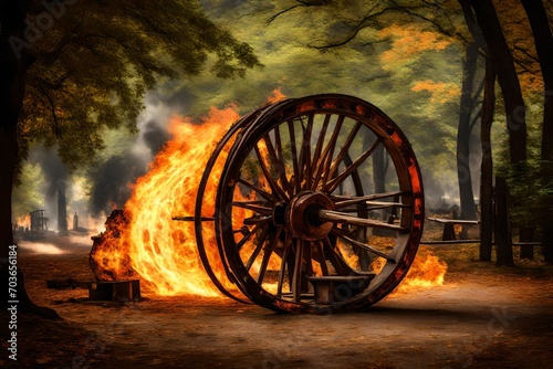 round circular wheel with burning fire on the wheel abstract background  photo