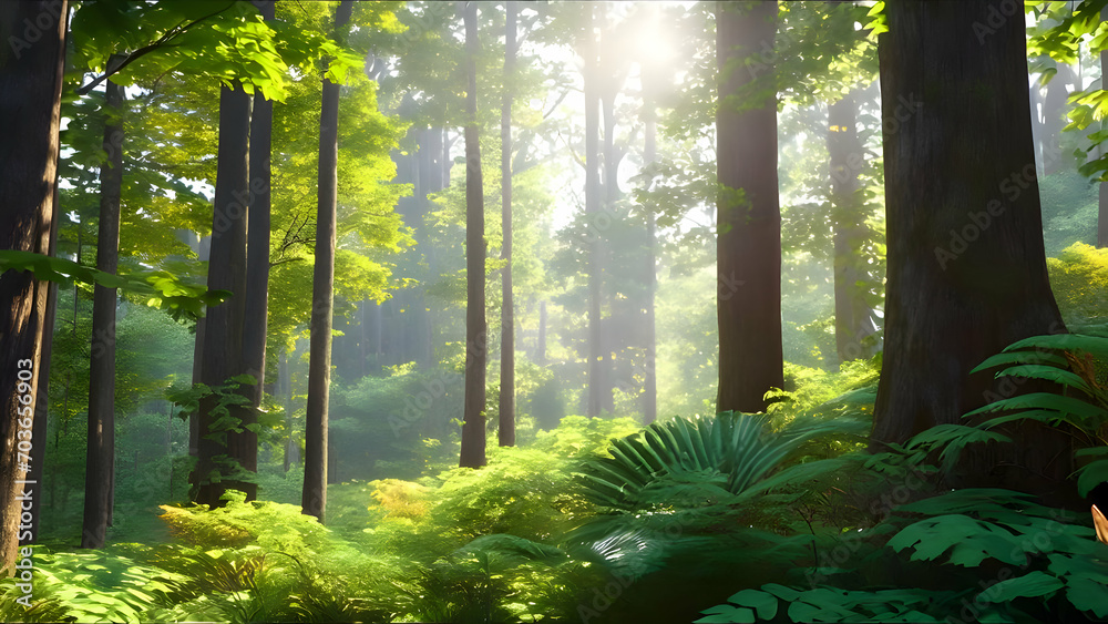 Nature, Forest, Woods, Sun, Sun Rays through trees, Sun Rays through forest,sun beams through the trees, Wallpaper, HD wallpaper, HD background, AI generated, Top search wallpaper