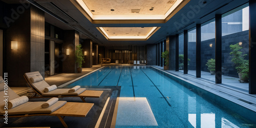 A swimming pool in a luxury hotel. Holiday or vacation lifestyle.