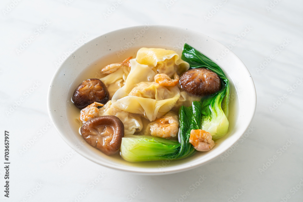 pork dumpling soup with shrimps and vegetable pork dumpling soup with shrimps and vegetable
