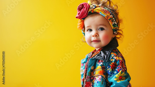  Captured against a sunny backdrop, a child's floral outfit and headband showcase the 90s love for bright patterns and relaxed vibes.