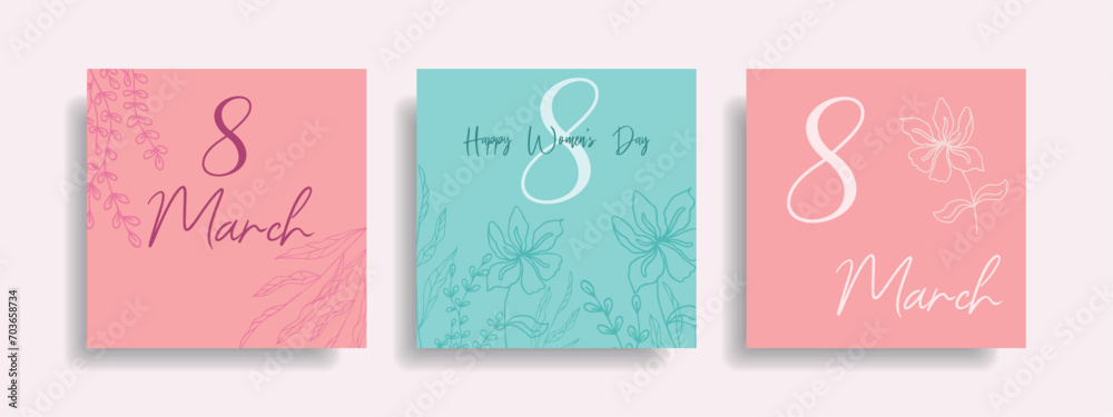 A set of postcards for the holiday of March 8th in a minimalist style.
