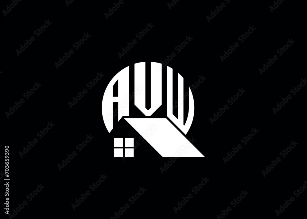 Real Estate Letter AVW Monogram Vector Logo.Home Or Building Shape AVW Logo.