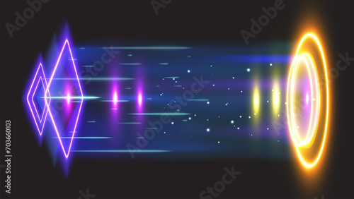 Vortex hologram wallpaper with futuristic technology design. Teleportation portal fiction image.