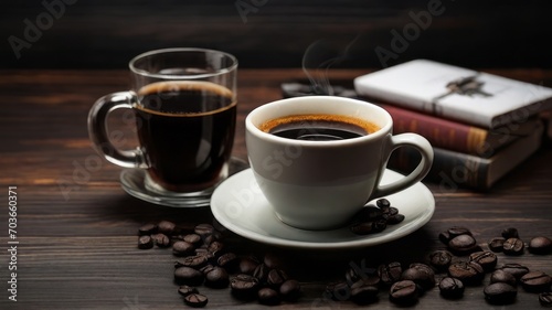 Black Coffee In Table Background  
