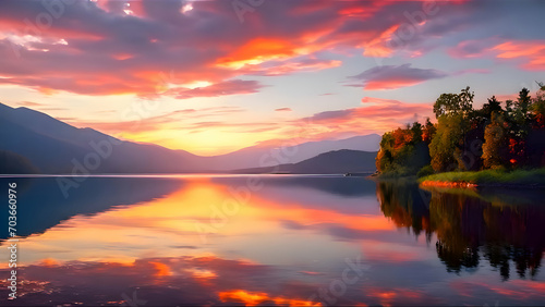 Nature, Sun, Lake, Water, sunrise, Sunset, Scenery, asthetic  over the lake, sunset over the lake, HD wallpaper, HD background, wallpaper, AI generated © Moo