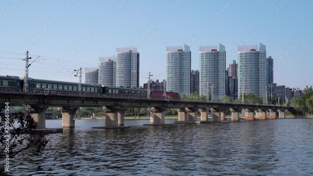 High speed railway train in motion China Railway Harmony Railway Elevated Tourism Travel Track Commuter Speed Travel