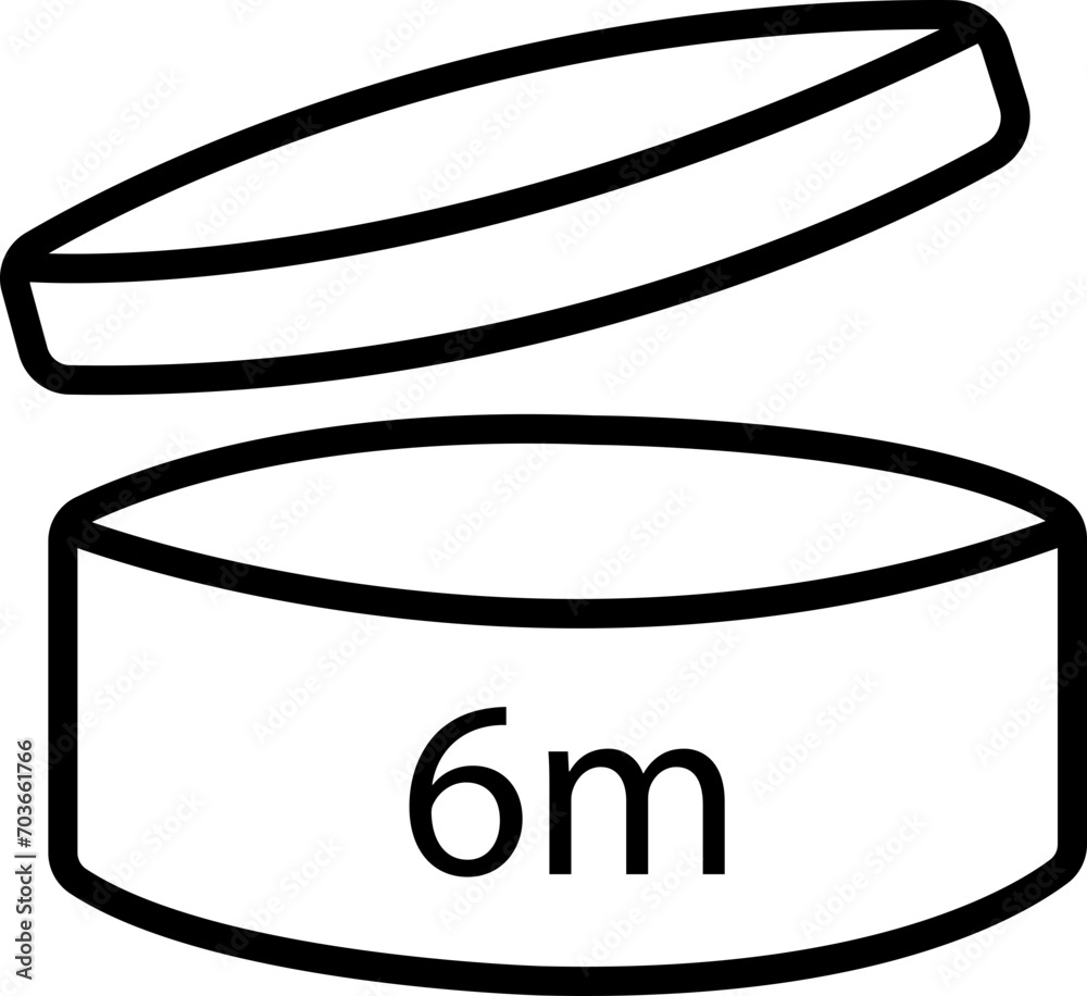 Period After Opening 6 six months, shelf life vector icon in trendy Line style editable stock. Round tub with cap opened. Pao symbol expiration date packaging symbol on transparent background. Period After Opening 6 six months, shelf life vector icon in trendy Line style editable stock. Round tub with cap opened. Pao symbol expiration date packaging symbol on transparent background.