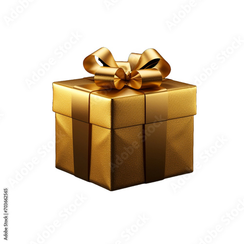 Gorgeous golden present stands alone in darkness isolated on transparent background © Tohamina