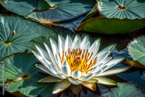 Create an art project inspired by the white water lily, incorporating elements of sunlight and reflections