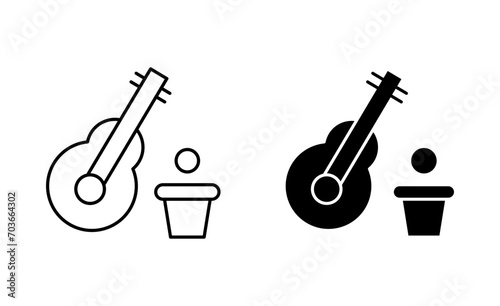 Busking outline icon collection or set. Busking Thin vector line art