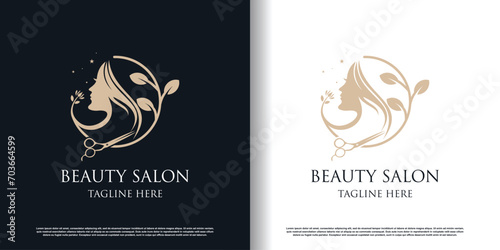hair cut logo design for fashion with creative concept premium vector