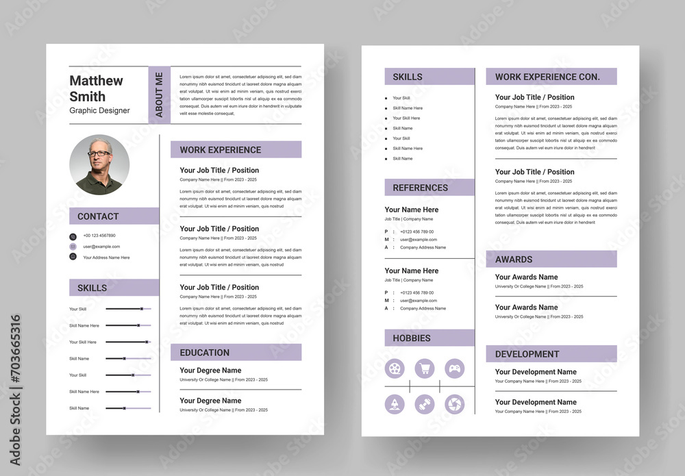 Professional Graphic Designer Resume Layout Stock Template Adobe Stock