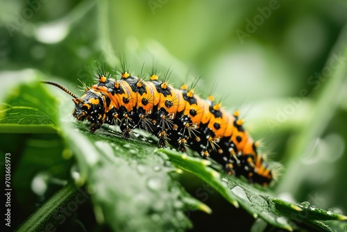 Close-up of a Caterpillar on a Green Leaf © furyon