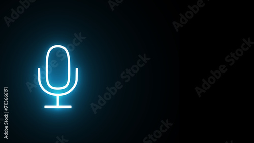 Neon glowing microphone icon on the black background. neon mic icon. Wireless microphone sign. Glowing neon mike sign. Microphone line icon. Music mic sign.