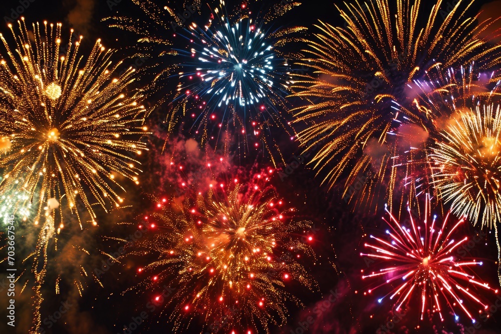 Vivid Fireworks Display against a Night Sky