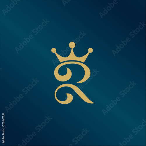 initial logo R with crown icon, initial logo R king