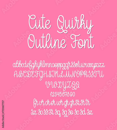 Cute Quirky Outline Font. Monoline Editable Stroke Alphabet. Handwritten Script Type. Vector Hand Written Typography.