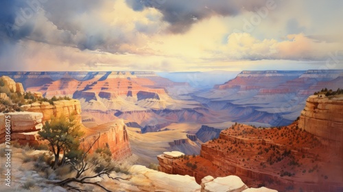 Generative AI A breathtaking view of the Grand Canyon at sunset. landscape watercolor