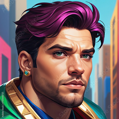 Contemporary Pop Art Portrait - Close-up headshot illustration of a strong and diverse character named Jacob in an opulent and vibrant setting Gen AI photo