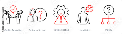 A set of 5 customer service icons as conflict resolutions, customer service, troubleshooting