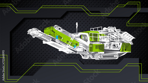 Mobile cone crusher wallpaper. Technical Line art drawing of a mining equipment